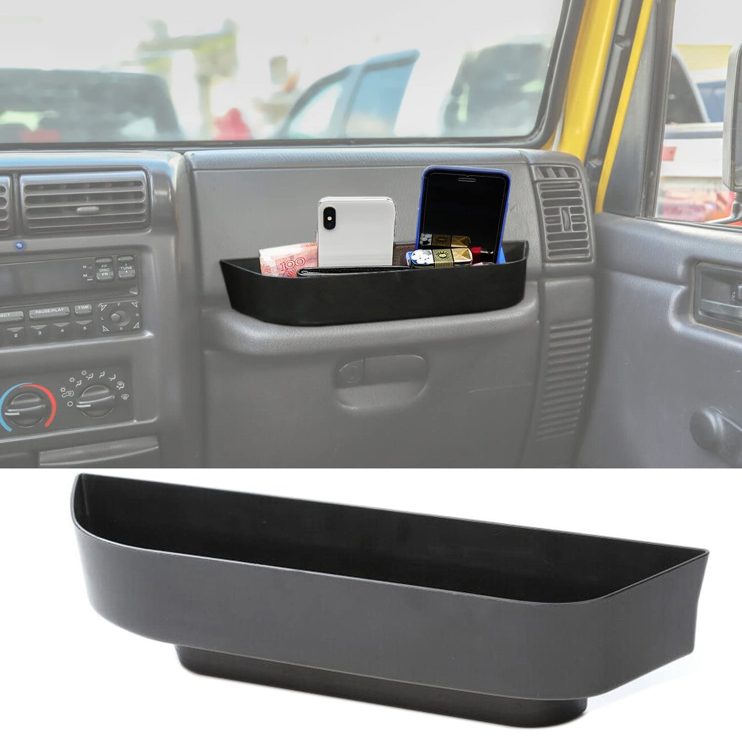 YOCTM TJ Co-Pilot Passenger Grab Bar Bandeja de Almacenamiento Caja organizadora para 1997-2006 Jeep Wrangler TJ SE Sport Sahara Rubicon Sport Utility Negro Interior Piezas Accesorios