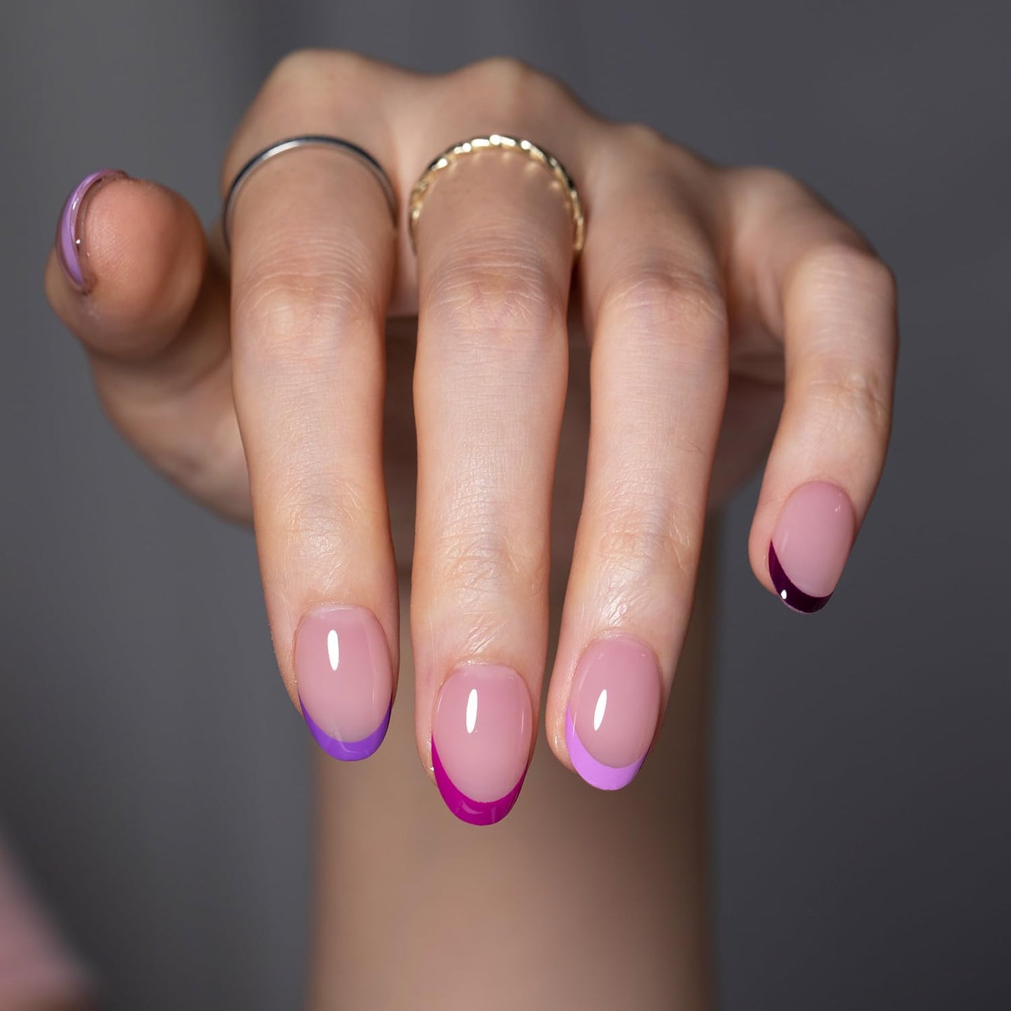 SXC Uñas Postizas con Punta Francesa Cosmetics – Serie Morada, Almendra Extracorta, Kit de Inicio X-Pro Tips | 160 Piezas, 16 Tamaños, 5 Estilos, Ideal para Principiantes