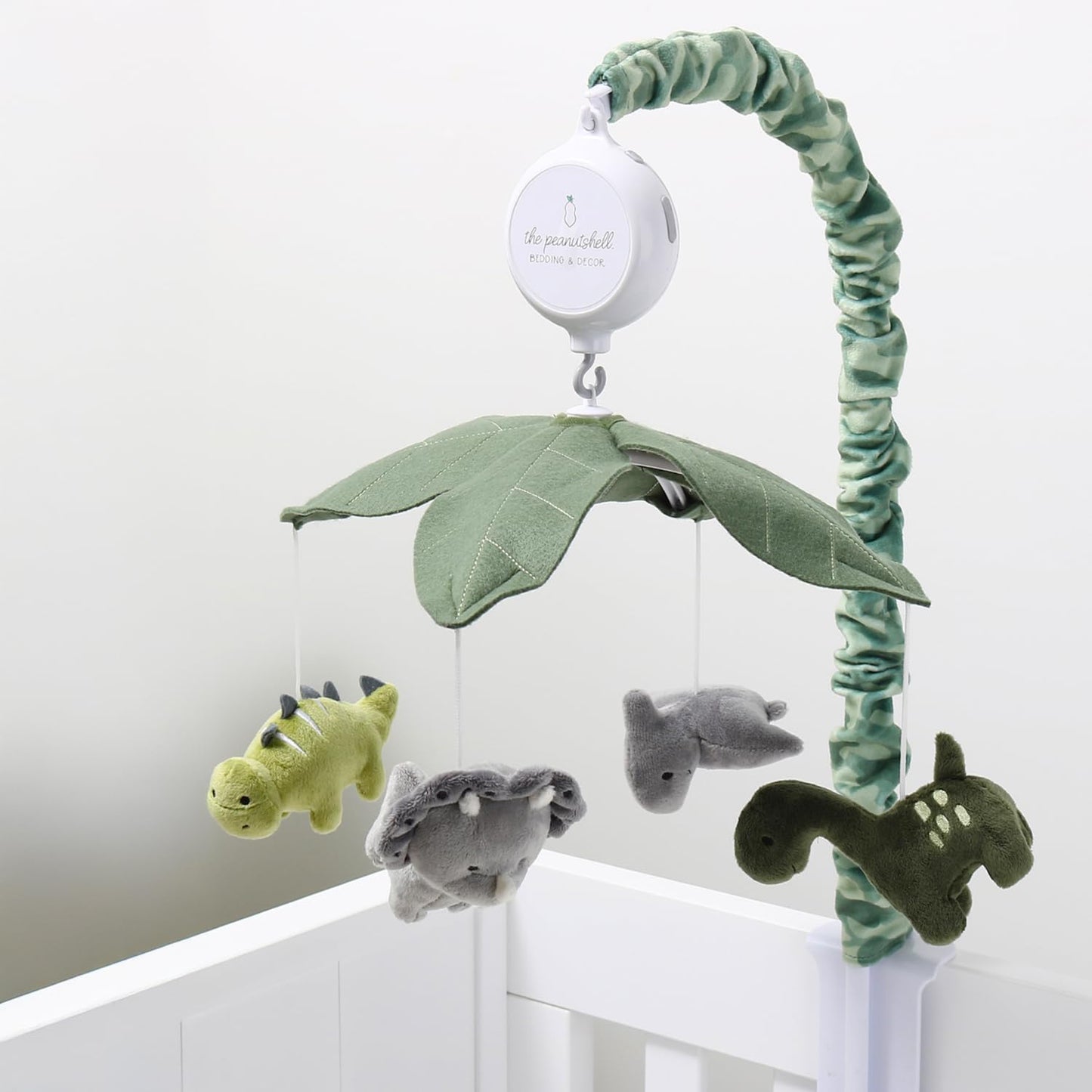 The Peanutshell Dinosaurio Cuna Móvil para bebé niños o niñas | Caja de música digital con 12 canciones de cuna | Camuflaje verde & Dino