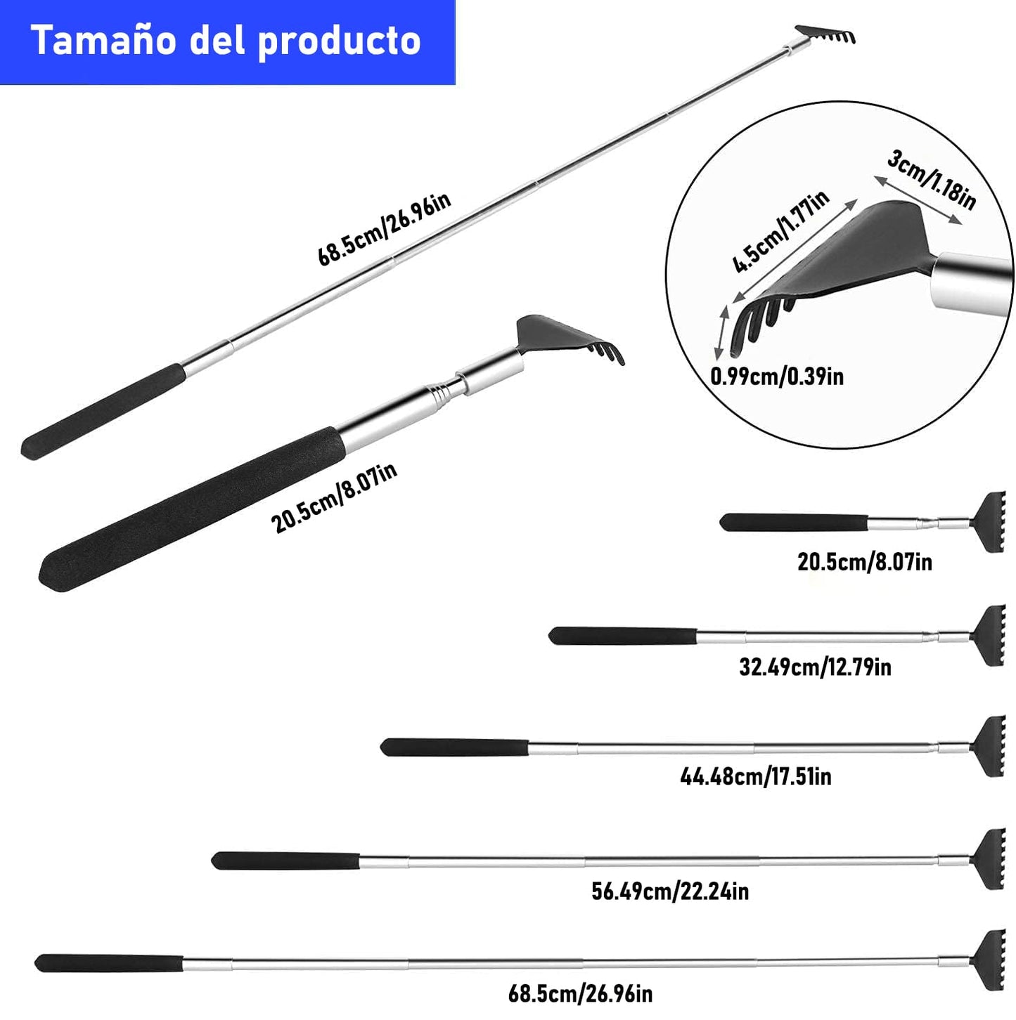 Rascador de Espalda LLXXM Acero Inoxidable Extensible para Adultos y Niños