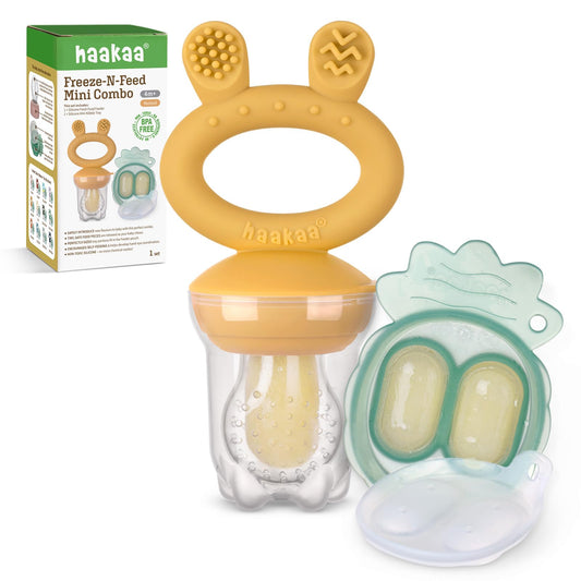 Haakaa - Comedero de frutas para bebé y mini bandeja para congelador, moldes para paletas de leche materna para aliviar la refrigeración del bebé, alimentador de silicona sin BPA para una alimentación