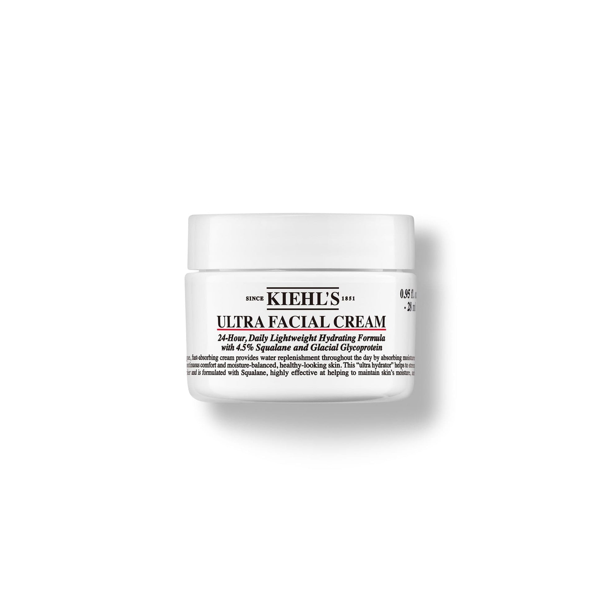 Kiehl's Ultra Facial Face Cream, hidratante facial ligero no graso que deja la piel 2.3 veces más hidratada al instante, fortalece la barrera de la piel, Sin Alcohol, Con 4.5% de Escualano, 28 ml