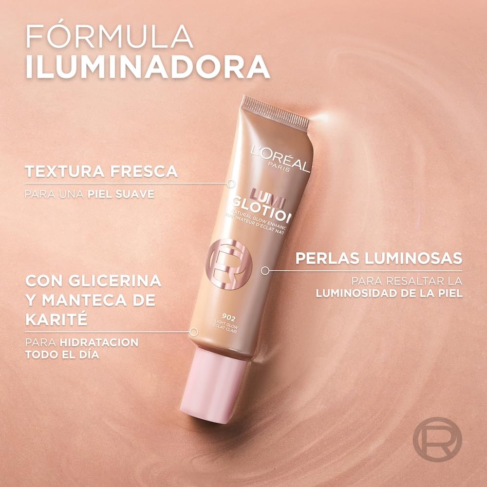L'Oréal Paris Lumi Glotion iluminador de maquillaje hidratante, tono Fair Glow 901, 40ml - Glow enhancer para piel glowy natural, highlighter, hidrata e lumina rostro y cuerpo