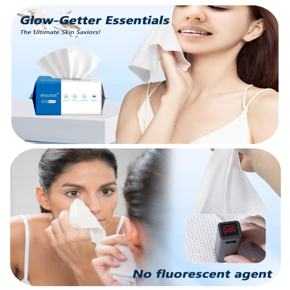 MIXUISEE Toallas Faciales Desechables. Toallas Faciales Gruesas Y Suaves. Paños Faciales 100% Algodón. Toallas Faciales de 130% de Grosor. Desmaquillan Y Limpian. Aptas para Pieles Sensibles.(360 Unid
