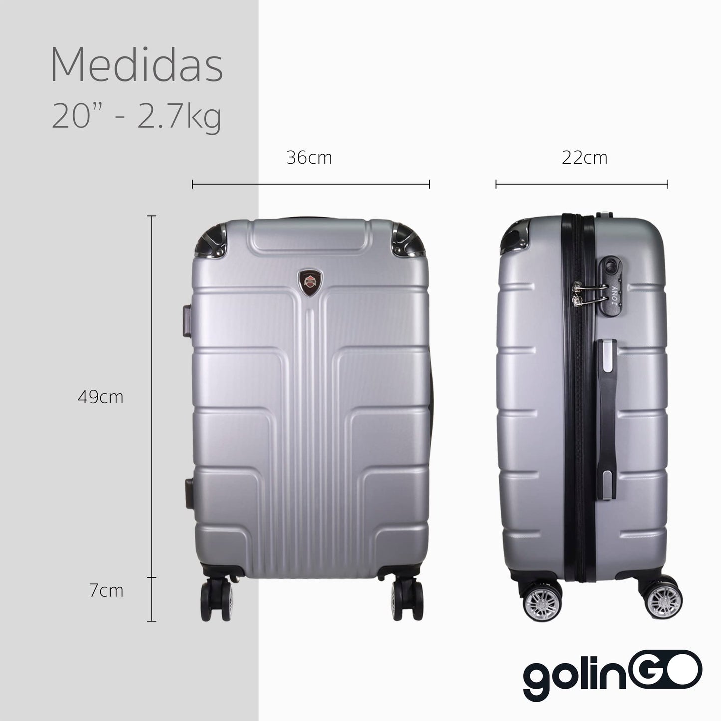 Carry On Maleta de Mano Hardside Maleta Rigida Resistente Con Ruedas Giratorias 360, Mango Expandible ABS y Candado de Seguridad (Plata)