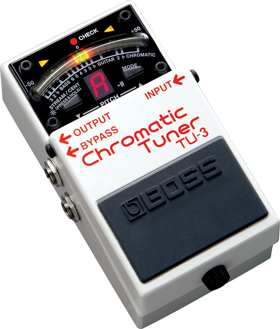 Boss TU-3 - Pedal de afinador cromático - Paquete con cable de instrumento Gearlux, cable de conexión y púas