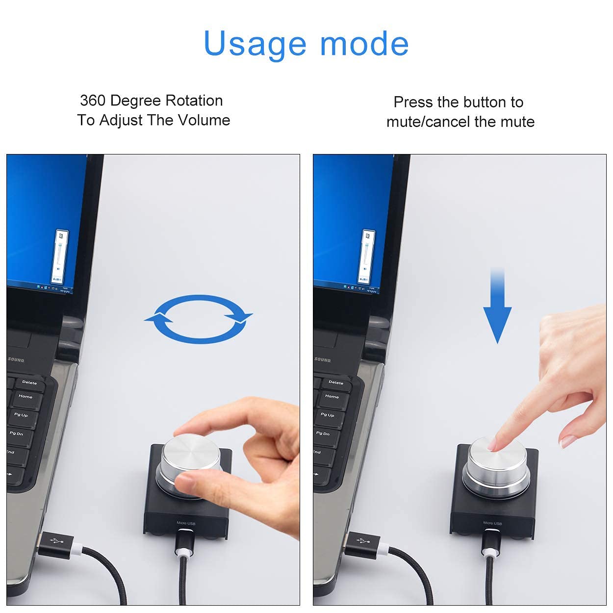AIMOS Lnline - Control de volumen USB para mando de volumen sin pérdidas con cable USB de 6.5 pies, control de volumen y altavoces de PC, módulo de control de interruptor para XP, MAC, Vista, Win 7,