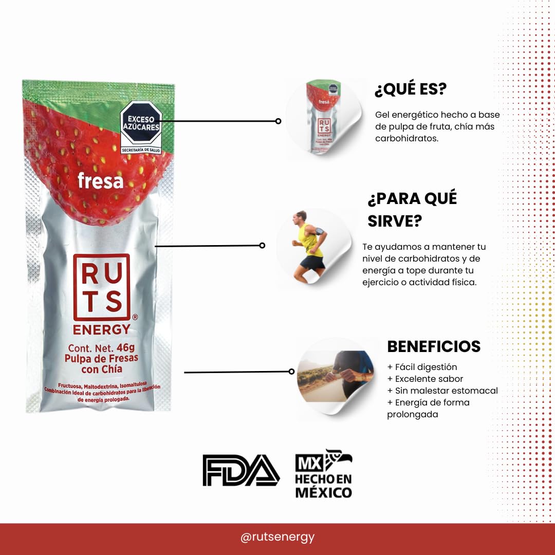 Gel Energético Fresa Ruts Caja de 12 Unidades