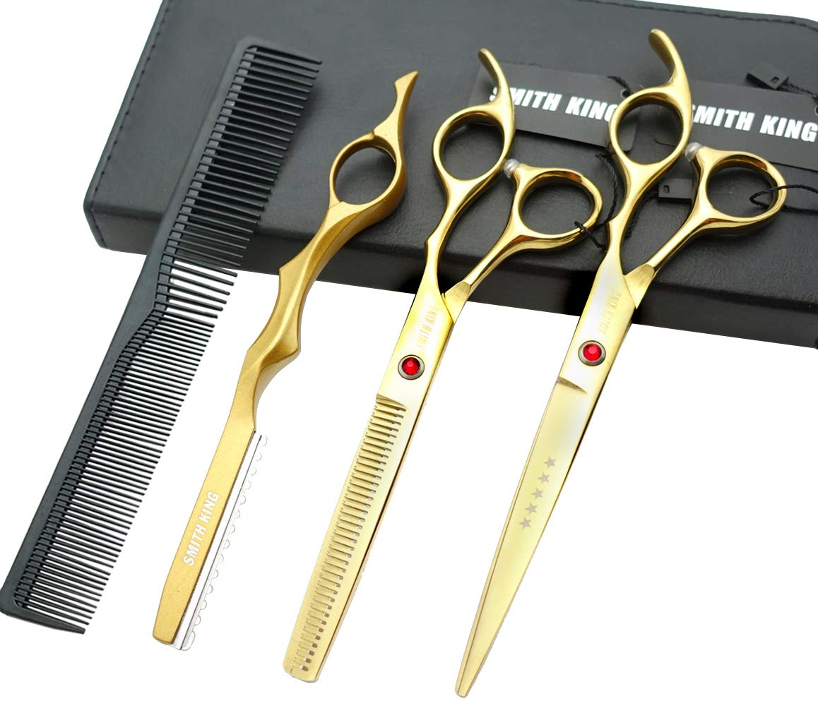 Juego de tijeras profesionales de corte de pelo con maquinilla de afeitar de 6.0/7.0 pulgadas, Dorado, 7.0 Inch