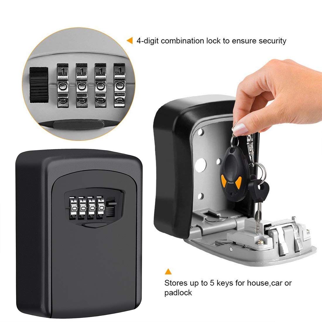 Caja de Almacenamiento de Llaves RabbitStorm Negro Rueda de Código de 4 Dígitos Impermeable para el Hogar y Fábrica
