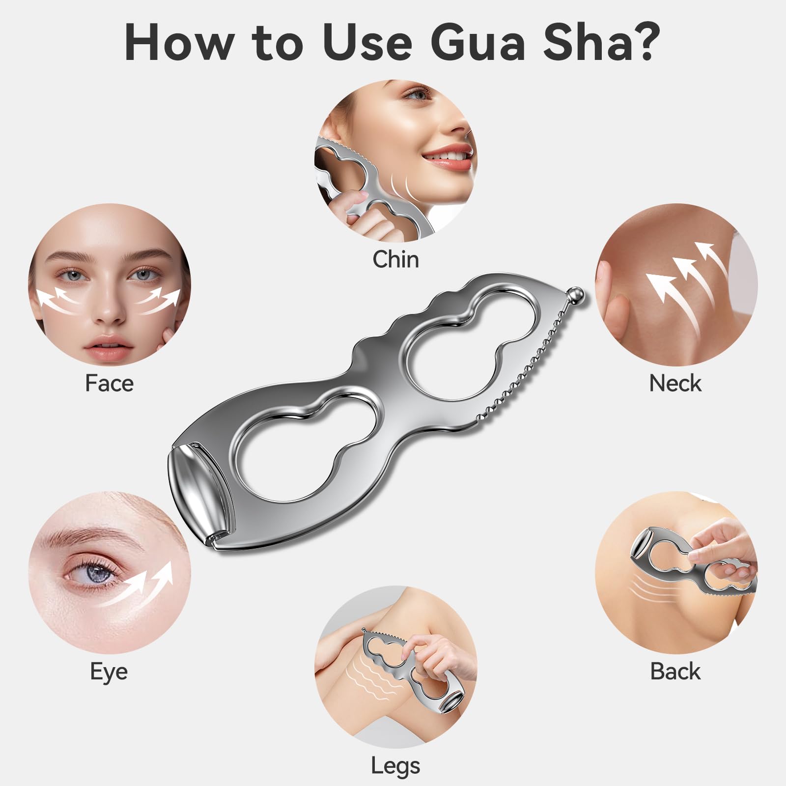 Herramienta de masaje Gua Sha y rodillo facial CLESOO - Herramienta de masaje de espalda de aleación de zinc con dientes de peine para el cuidado del cuerpo, la cara, los ojos y la piel - Juego de