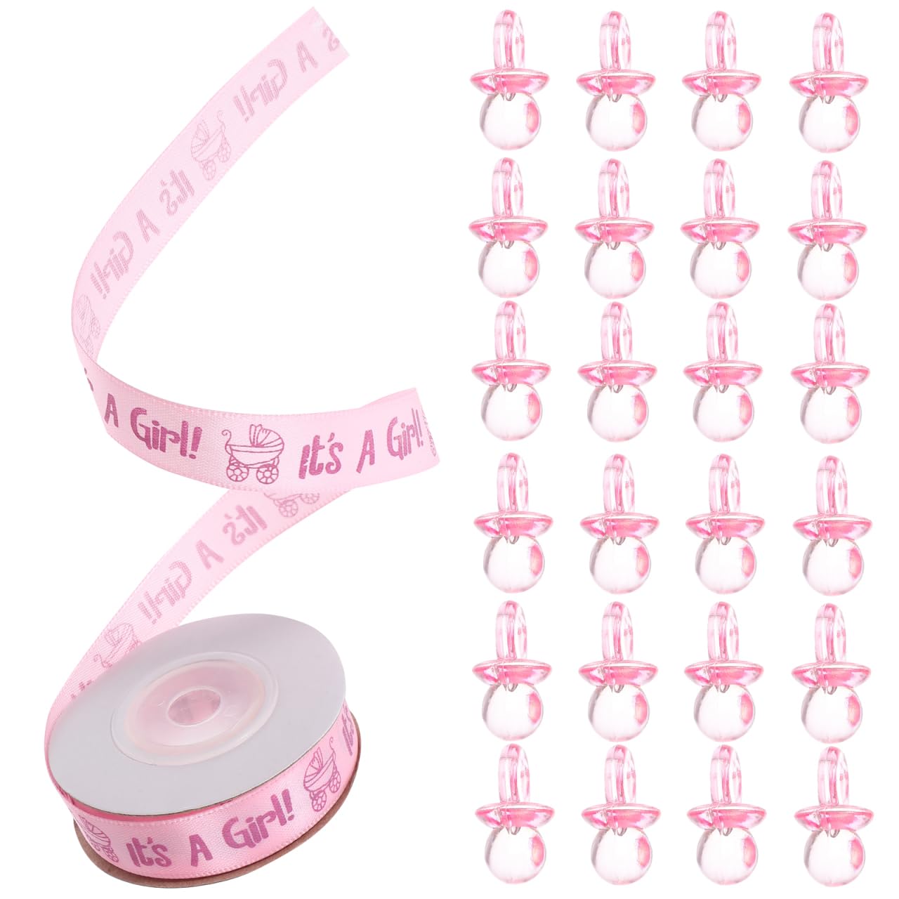 Mini Chupetes Acrílicos Rosa Con Listón para Baby Shower