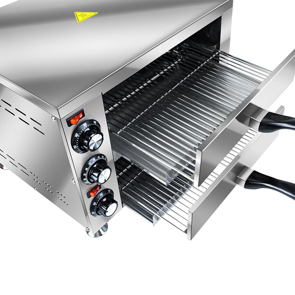 Generic YOOKTEN - Horno eléctrico de pizza para encimera de interior y comercial, máquina para hacer pizzas, horno de pizza de acero inoxidable de 2 niveles, 1100 W