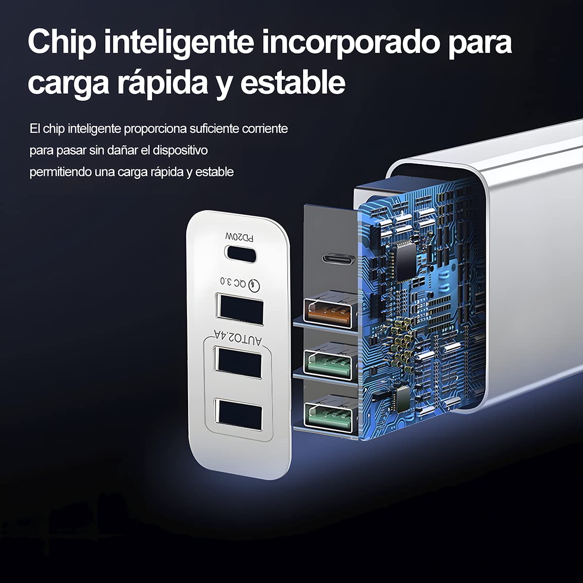 DAQI Cargador de Carga Rápida 36W 4 en 1，36W 4 Puertos de Carga Rápida PD Cargadores de Pared con QC3.0,Bloque de Carga súper rápida, 4 Puertos, Compatible para Celular, Tablet y Laptop y más
