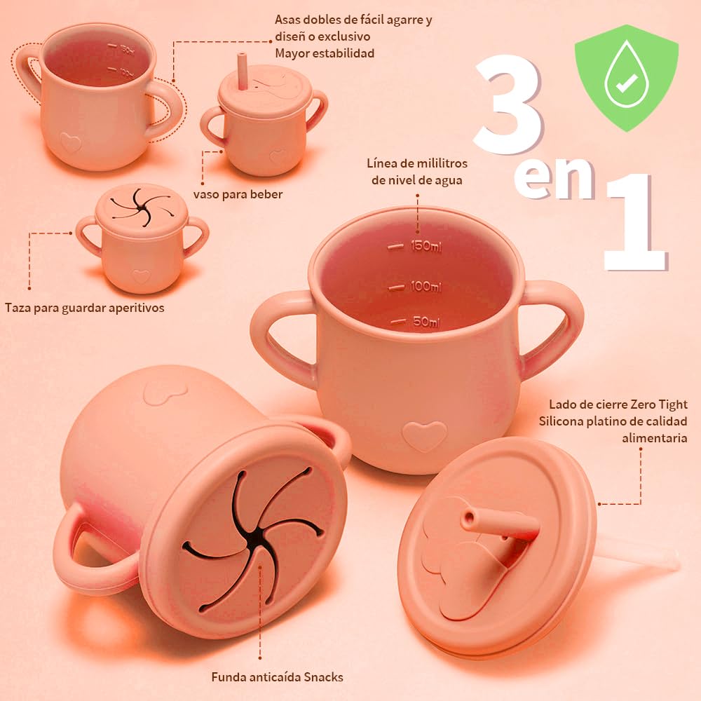 FINYQBET Platos Para Bebés De Silicona Con Tazón Cuchara Tenedor Babe,Set de 8 Piezas para Bebés,Plato para Bebe con Ventosas, Ajustable,NARANJA