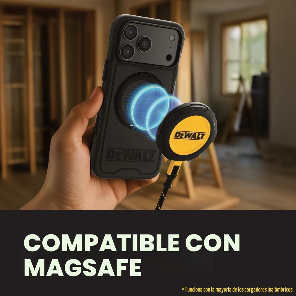 Funda Magnética DEWALT iPhone 18/17 Pro con Soporte Giratorio, Resistente y Antigolpes para Hombre