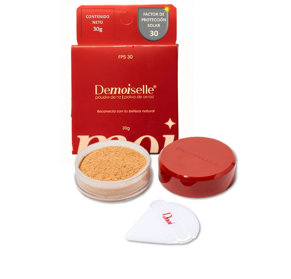 Demoiselle Polvo de Arroz Facial Suelto Traslúcido Medio Sahara con FPS 30 | Acabado Mate | Control de Brillo y Grasa | 30 g