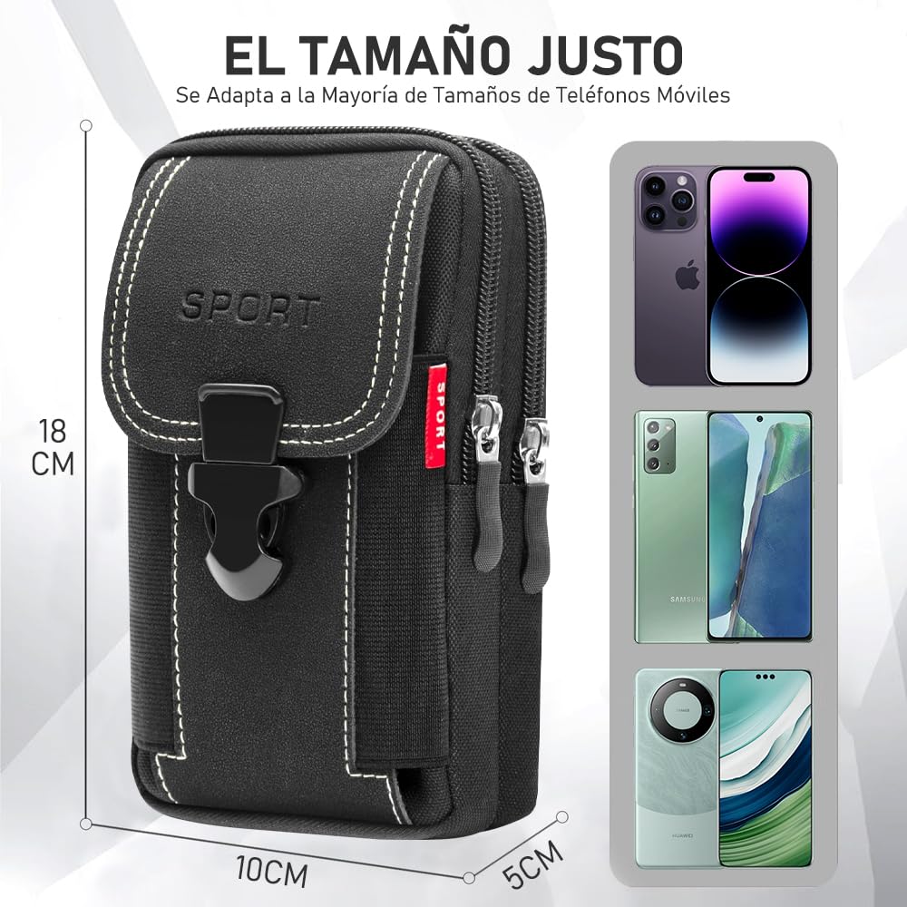 Funda para Cinturón de Celular, Bloquee el Bolso Portátil del Teléfono de los Hombres de la Cremallera, Funda Táctica Multiusos Teléfono para Trabajo, Senderismo, Camping, Barbacoa, Rescate (Negro)