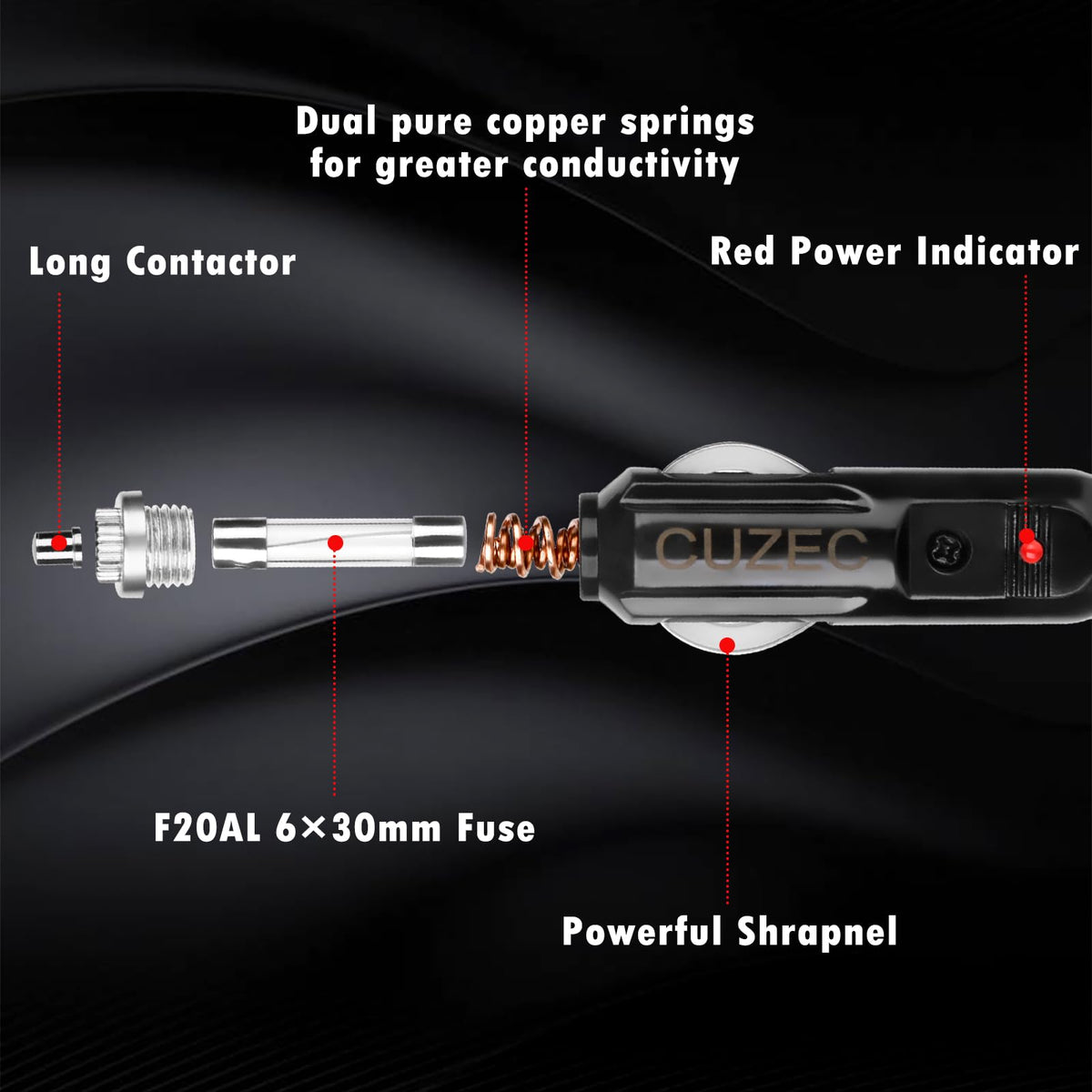 Cable Adaptador de Alimentación CUZEC Negro Alta Resistencia para Inversor de Coche, Bomba de Aire y Bricolaje