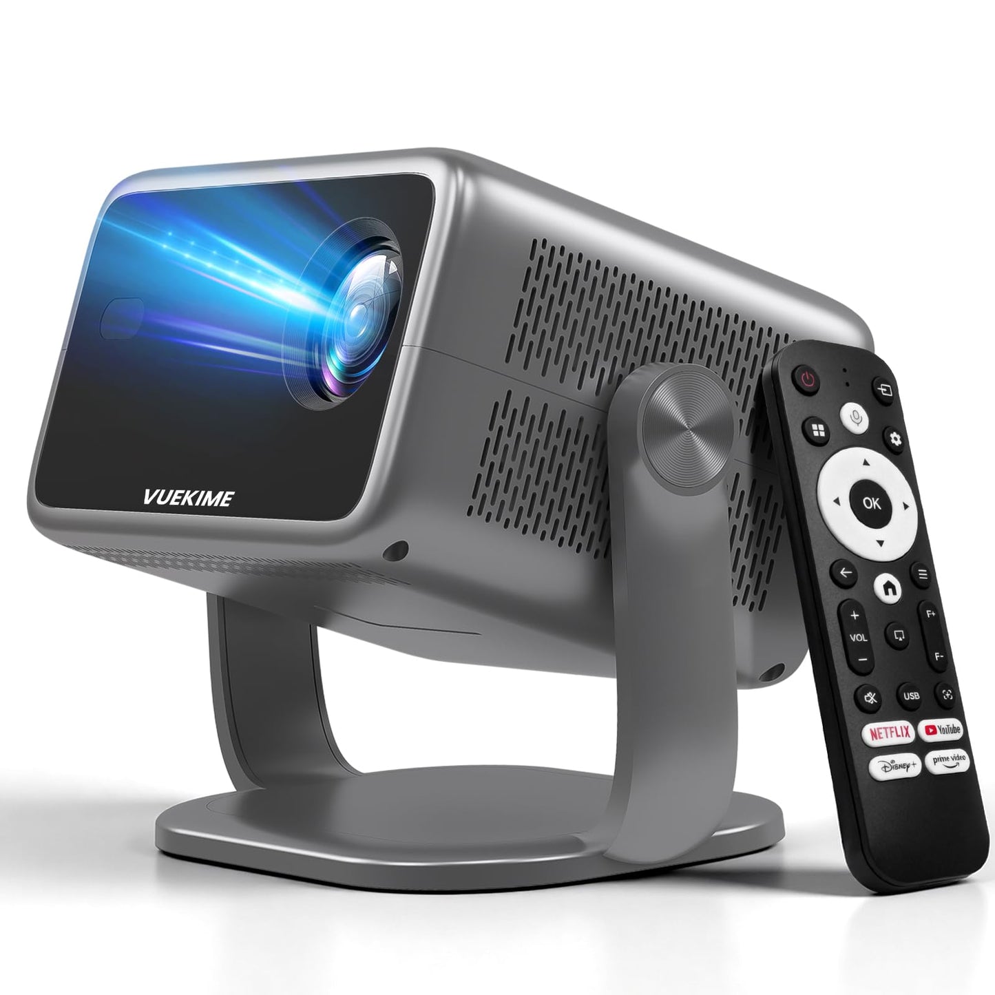 VUEKIME 2026 Proyector Portátil con Android 13, Proyector 4K Soporte y 1080P Nativo con WiFi 6 y Bluetooth 5.2, 500 ANSI, Auto Enfoque/Keystone, Rotación 270°