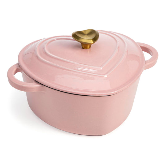 Paris Hilton - Olla en forma de corazón para horno holandés esmaltado con tapa, asas dobles, funciona en todas las estufas, apta para horno a 500 °F, 2 cuartos de galón, rosa