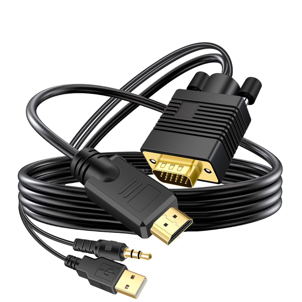 Cable Convertidor VGA a HDMI Kirzi Negro con Audio 7,6 m Compatible con Computadora y Proyector