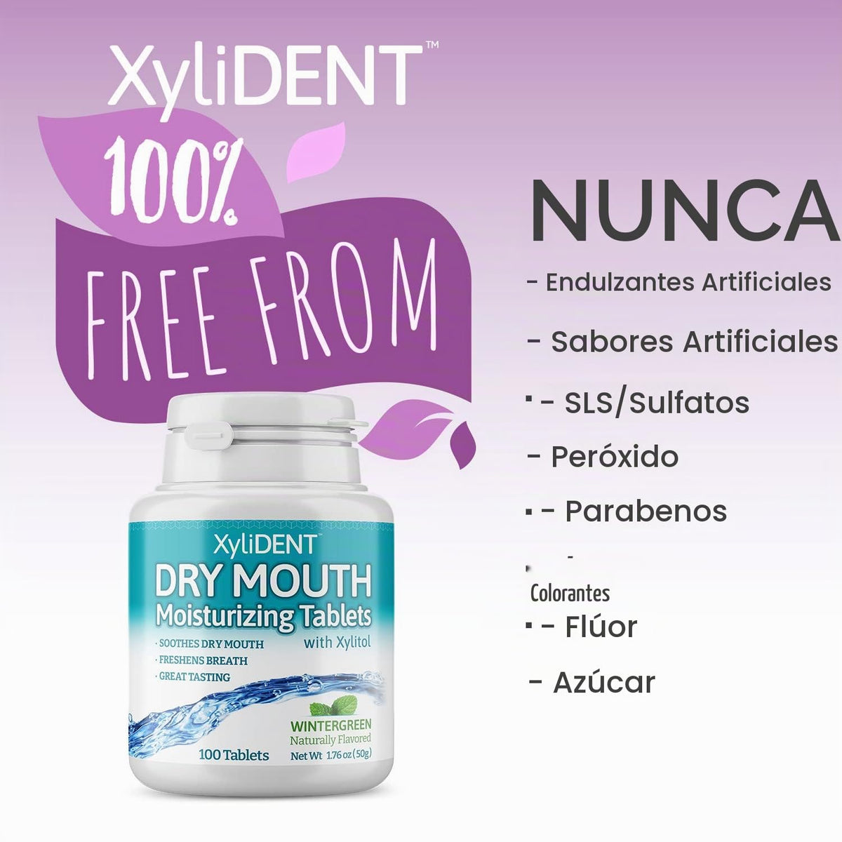 Tabletas de Xilitol XyliDENT para Aliviar la Boca Seca, 100 Unidades