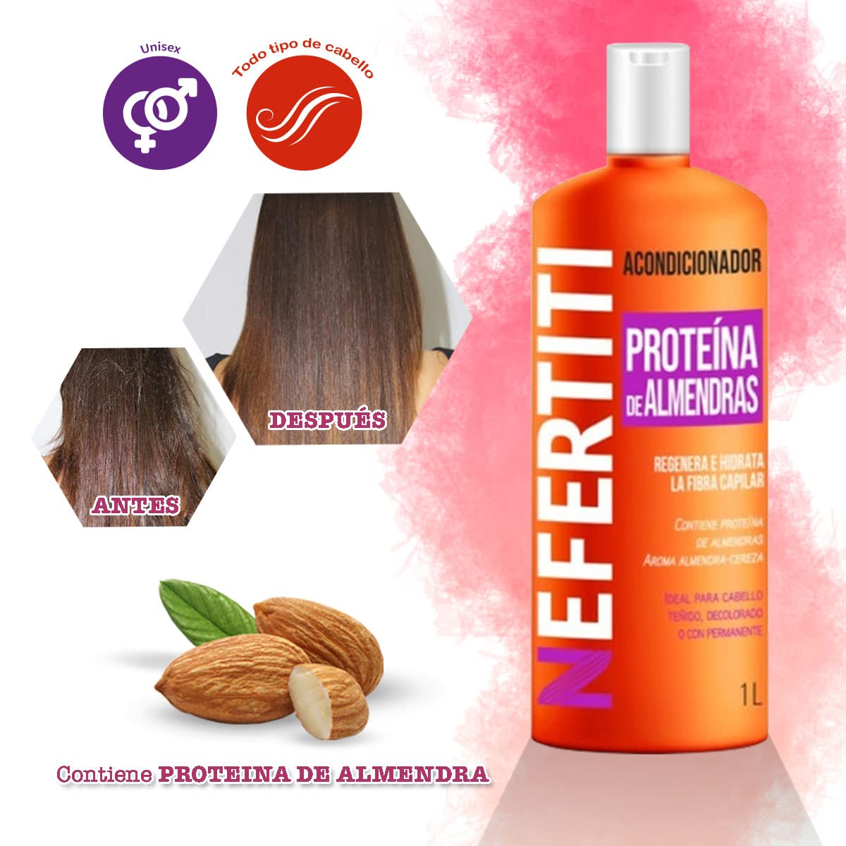 Shampoo y Acondicionador Nefertiti Almendras para Cabello Teñido 1L