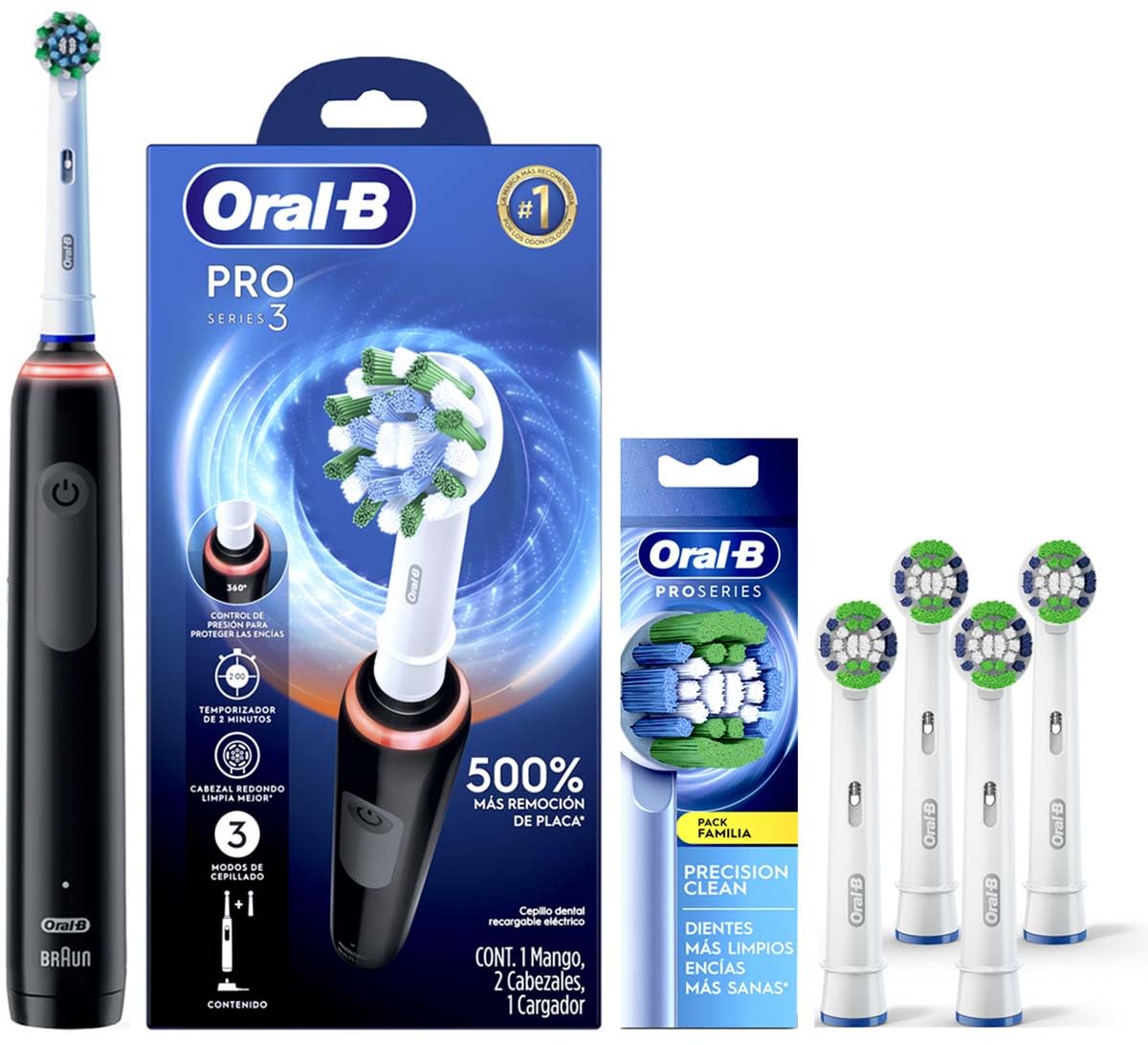 Oral B PRO Series 3: Cepillo de Dientes eléctrico + 4 Repuestos Precision Clean