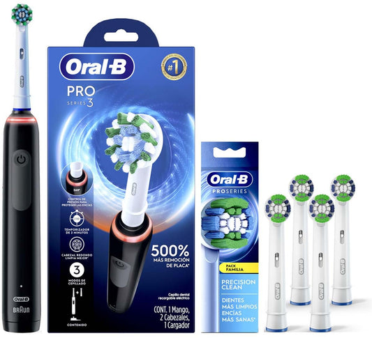 Cepillo de Dientes Eléctrico Oral B PRO Series 3 con 4 Repuestos Precision Clean