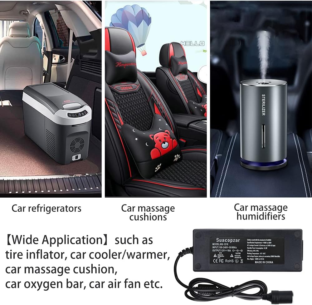 Convertidor Suacopzar 10 Pies Negro con Fuente de Alimentación de 110 V a 12 V para Coche