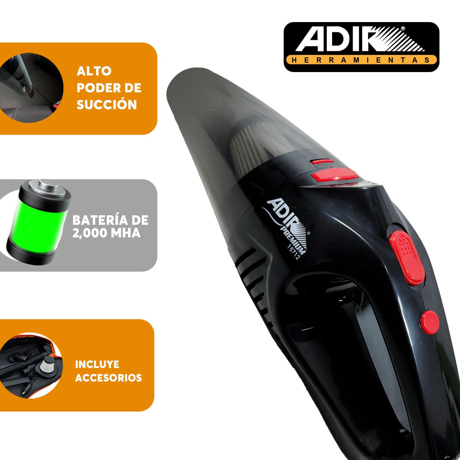 Aspiradora Inalámbrica Recargable Adir Negra Premium Líquidos y Sólidos
