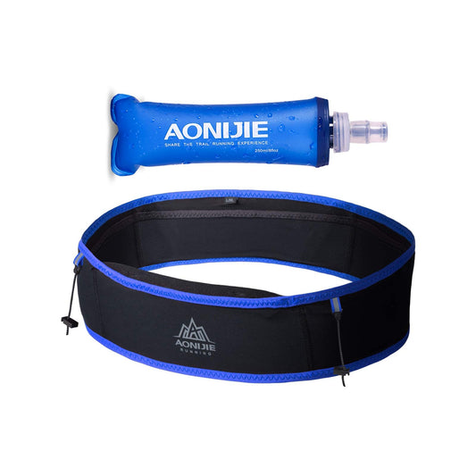 AONIJIE - Riñonera de hidratación para correr, con botella de agua suave de 250 ml, soporte para teléfono para trailing, correr, escalada, trotar, ciclismo, entrenamiento, fitness, 3 colores, Azul,