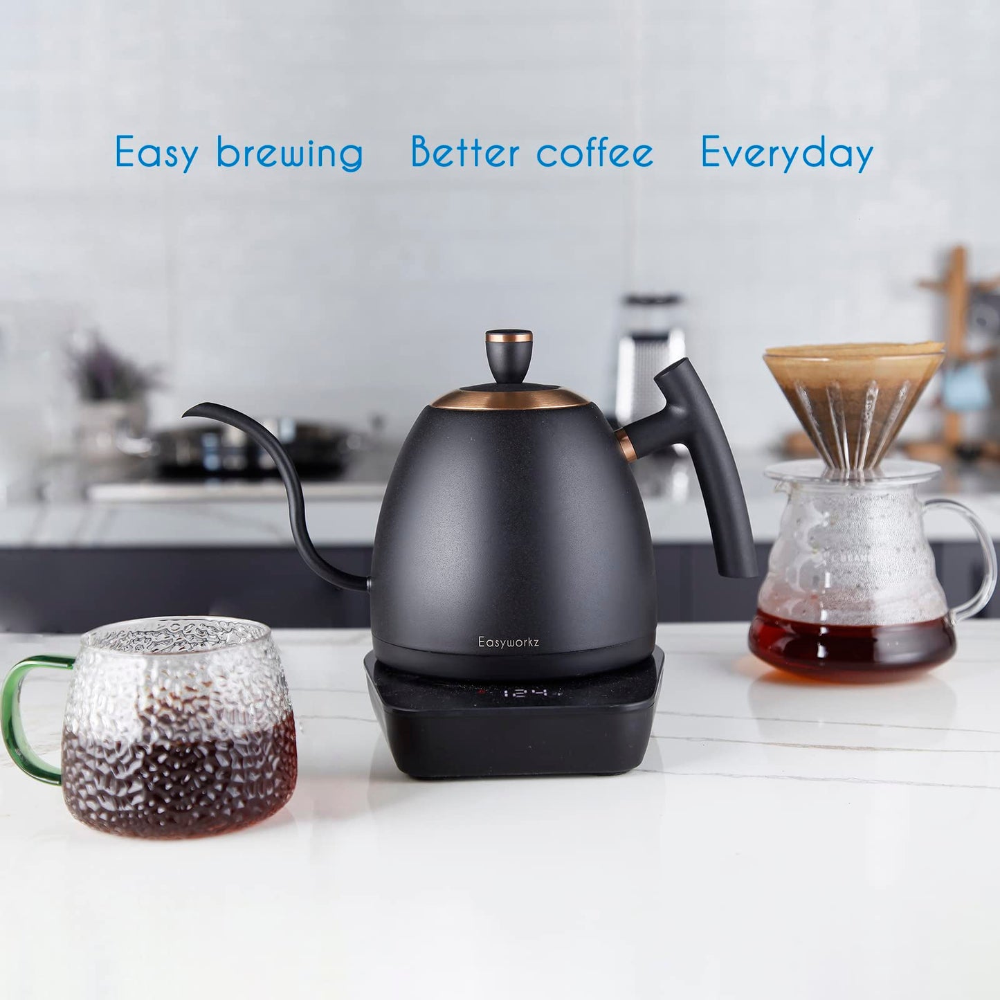 Easyworkz hervidor de café eléctrico de cuello de cisne, tetera de acero inoxidable con goteo manual, control de temperatura de 800 ml, calentamiento rápido de 1200 W