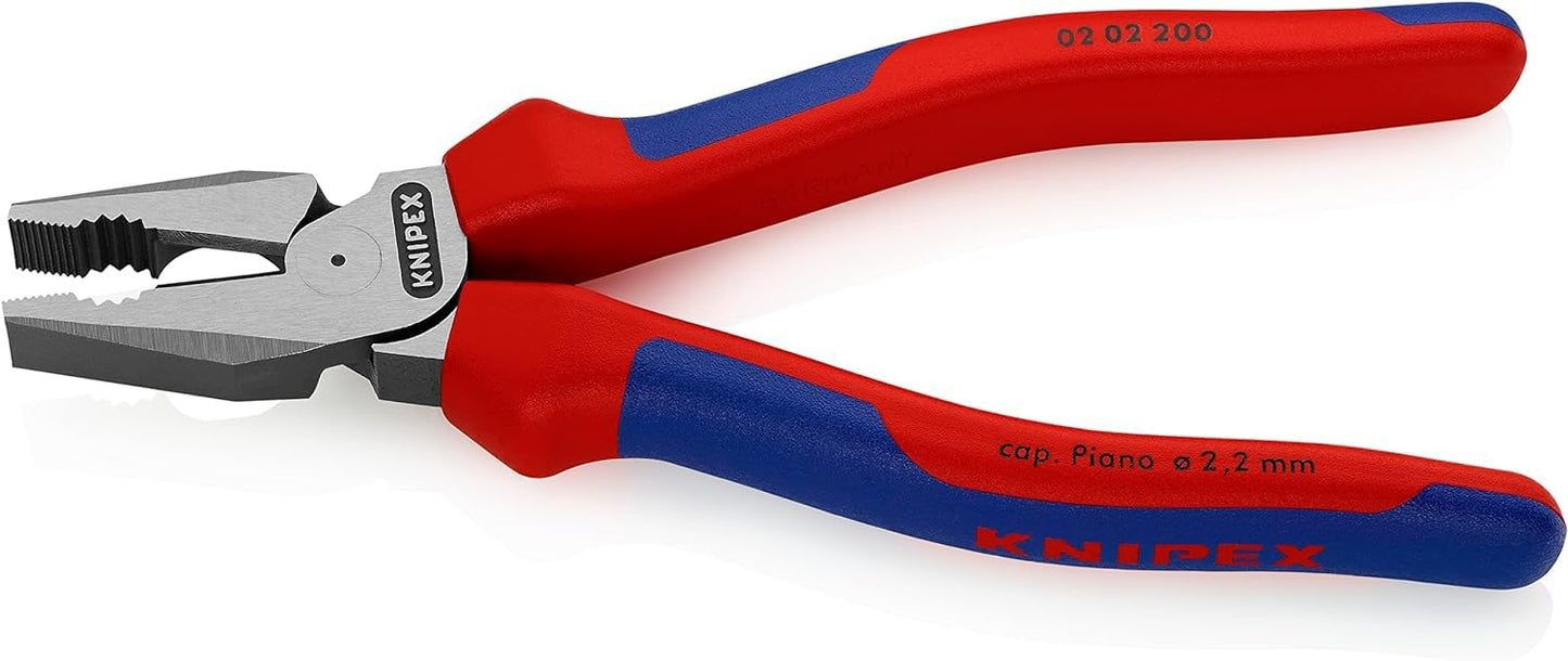 Knipex 02 02 200 Sb Alicate Universal para Trabajos Pesados Atramentado con Fundas en Dos Componentes, 200 mm, Negro