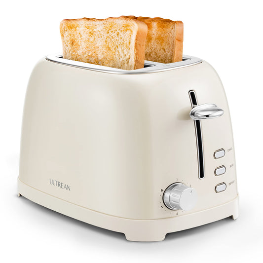 Ultrean tostador de 2 rebanadas con ranura extra ancha para tostar bagels, panes, gofres y más, material de acero inoxidable con bandeja extraíble para migas, 6 ajustes de color dorado
