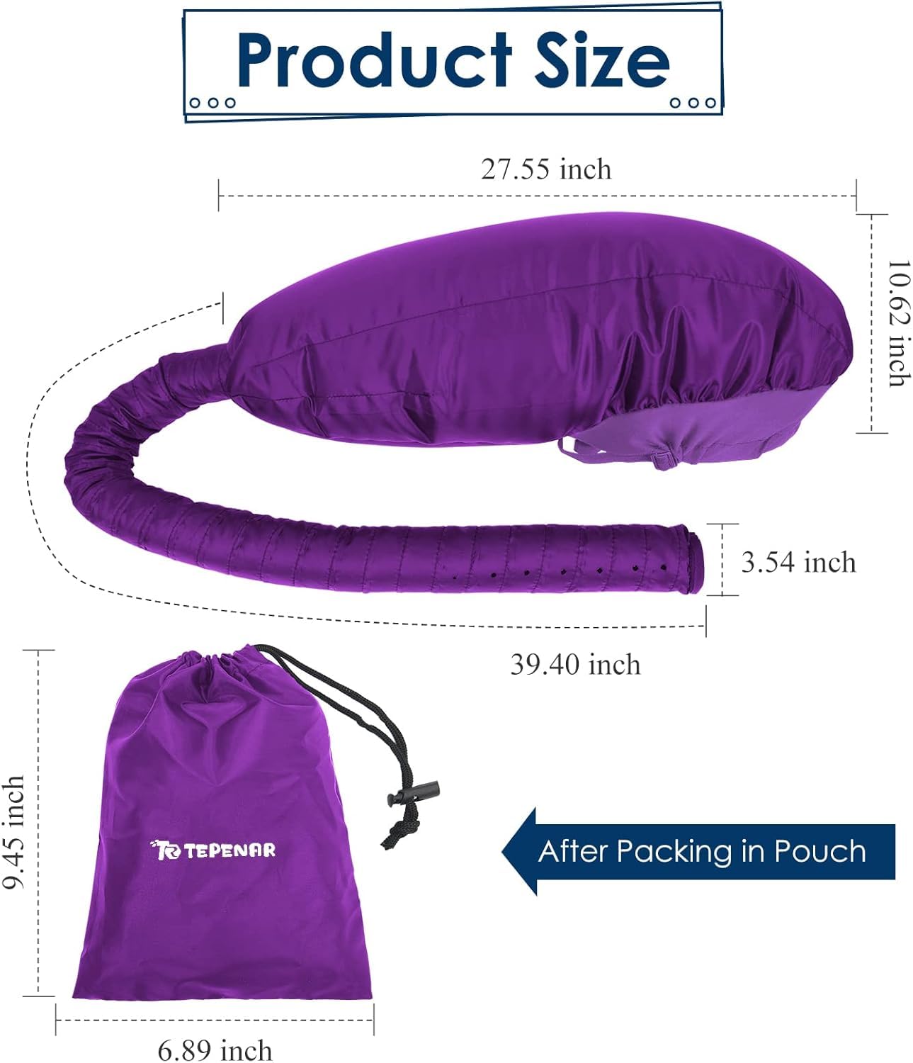 Accesorio para secador de pelo con capucha para capó mejorado: gorras de secadora suaves ajustables extra grandes - Fácil de usar para el cuidado del cabello rizado natural con textura, peinado de secado rápido - morado