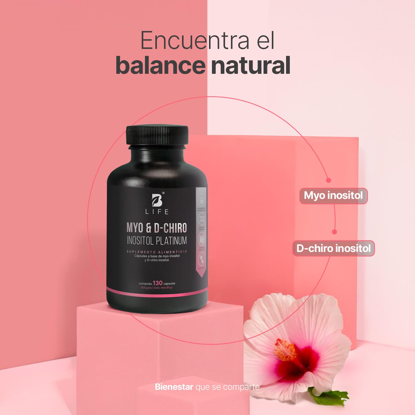 B Life Myo y D-Chiro Inositol | Ratio 40:1 | 130 Cápsulas | Ingredientes Naturales | Myo & D-Chiro Inositol Platinum.