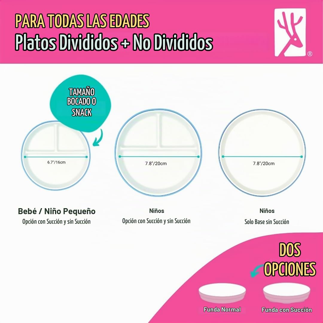 Elk and Friends Kids - Platos blancos de porcelana de 7.8 pulgadas con mangas de silicona + tapas, adecuados para bebés/niños pequeños, aptos para microondas y lavaplatos, vajilla antideslizante