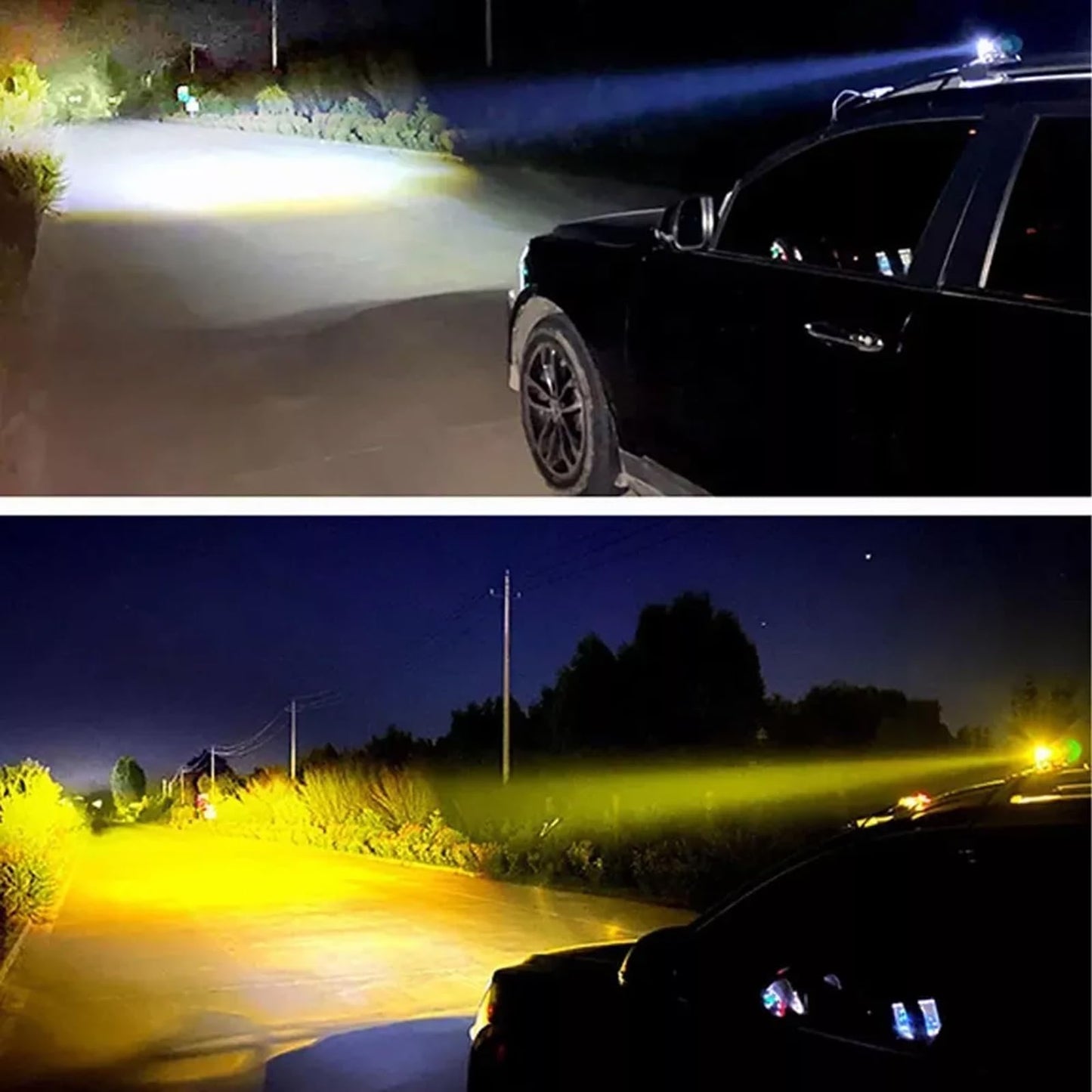 BAKEWAY Luces de Conducción de Motocicleta 65W - Antiniebla Con Dos Colores, 6000K LED Impermeable Para Moto, SUV, UTV, Bicicleta Eléctrica