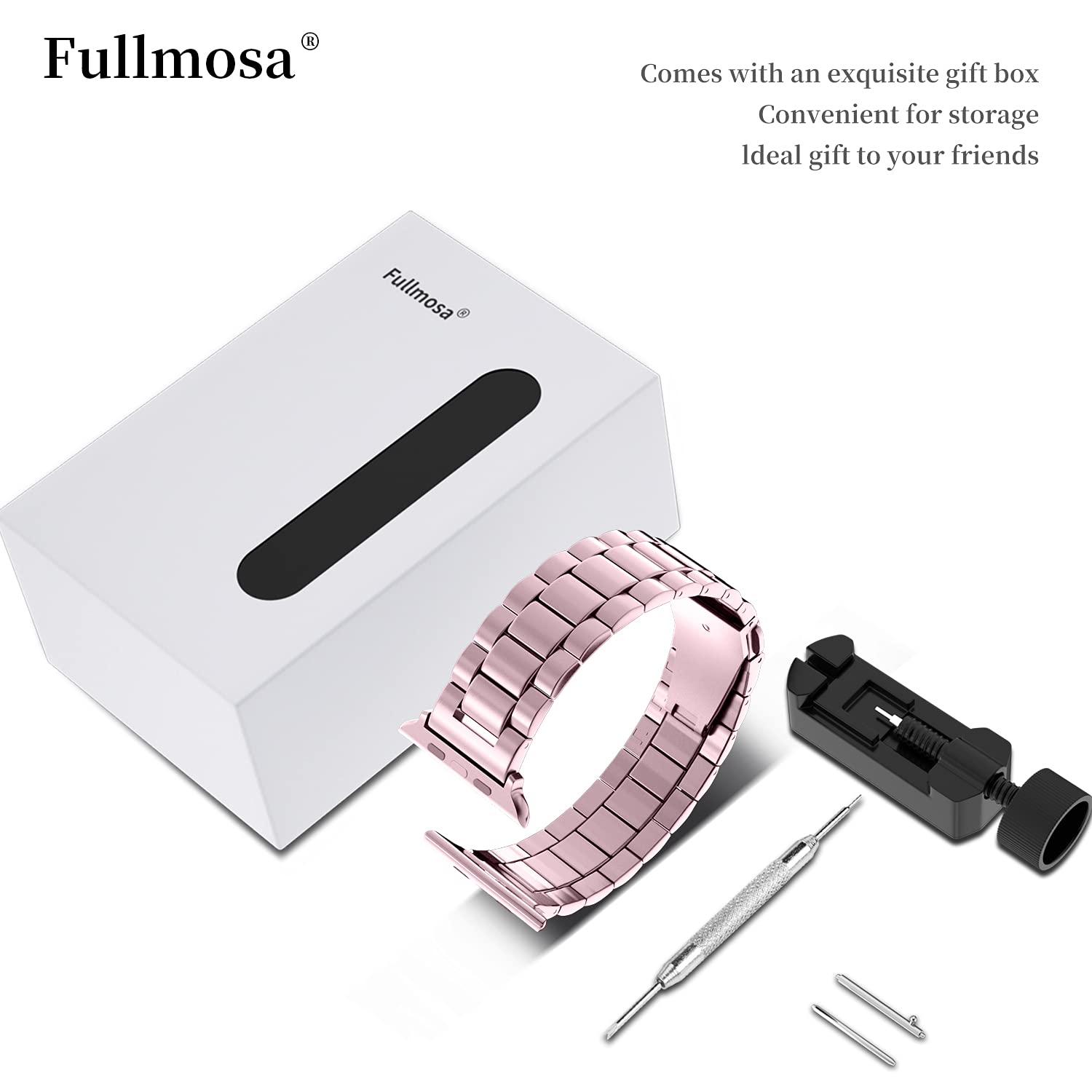 Fullmosa Correa Compatible Con Apple Watch 44mm 45mm 42mm,Pulsera Acero Inoxidable con Case Para iWatch SE/Series 9/8/7/6/5/4/3/2/1,44mm 45mm 42mm Rosa