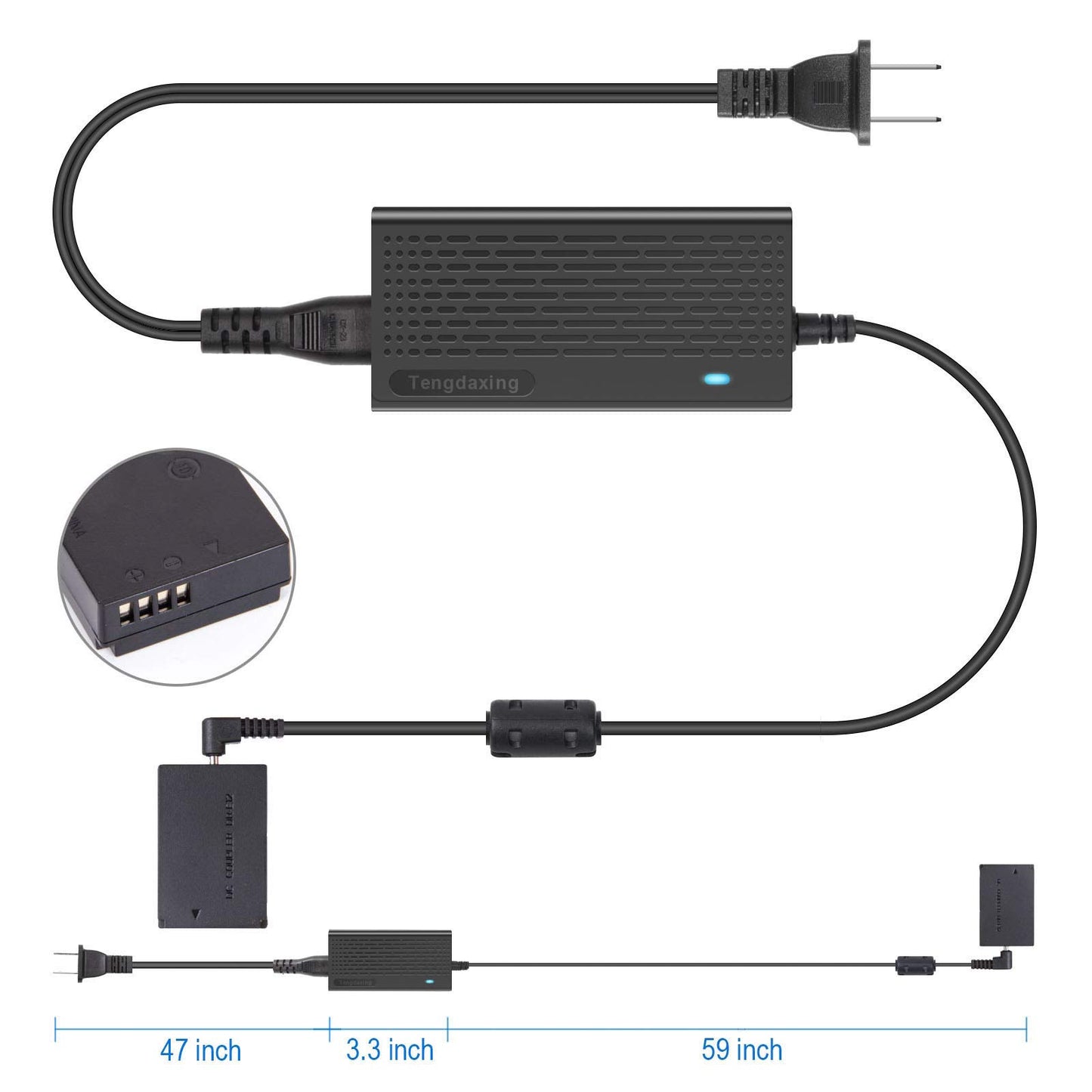 Tengdaxing ACK-E12 Adaptador de corriente LP-E12 Kit de batería simulada con cable para cámaras Canon EOS M, M2, M10, M50, M50 Mark II, M100, M200, Kiss M, M2