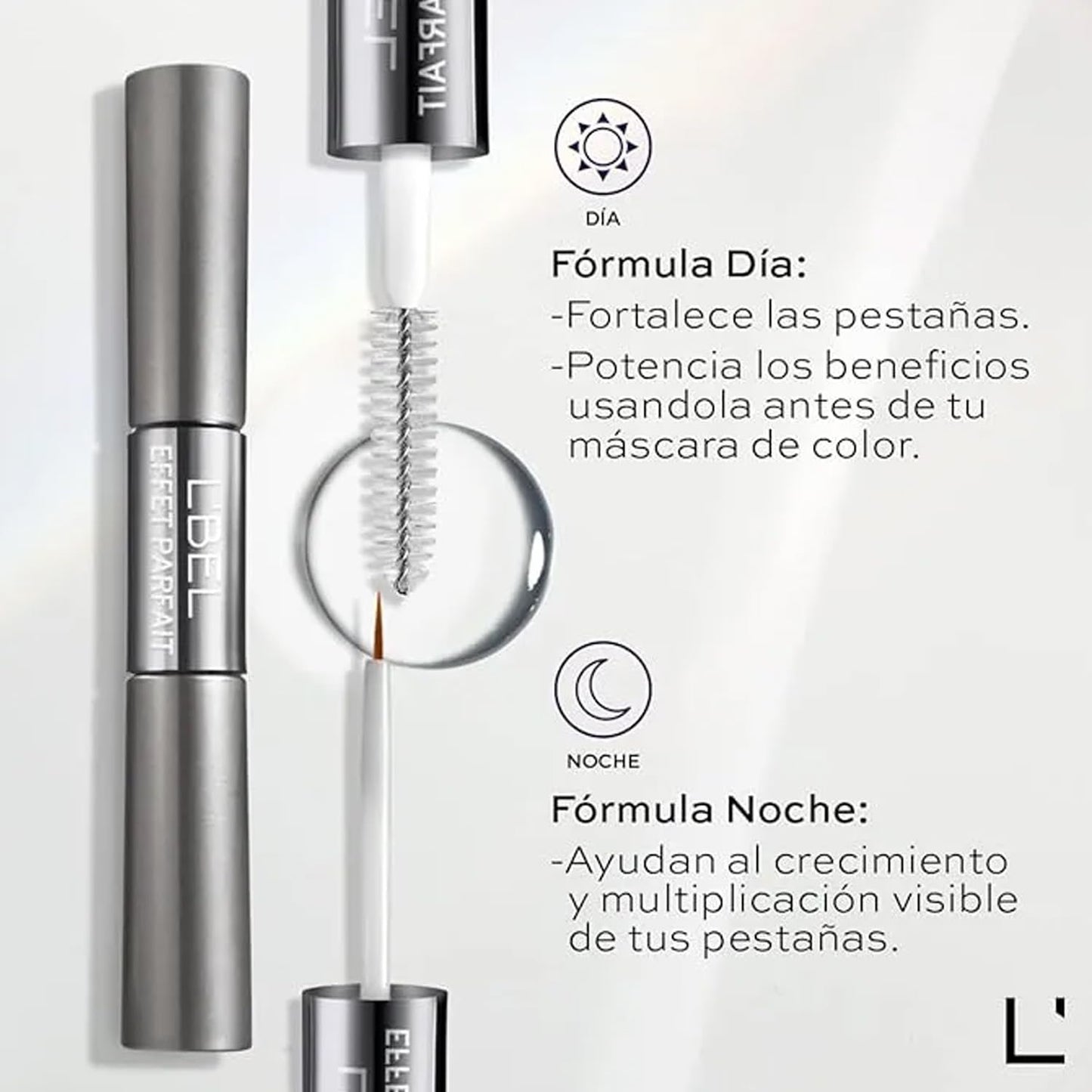 L'BEL - Máscara Tratante y Sérum para Pestañas 6 g, Tratamiento Especializado AM/PM, para Pestañas Más Largas, Pobladas y Fuertes, Combona Vitaminas Queratina y Pantenol, Fortalece Pestañas