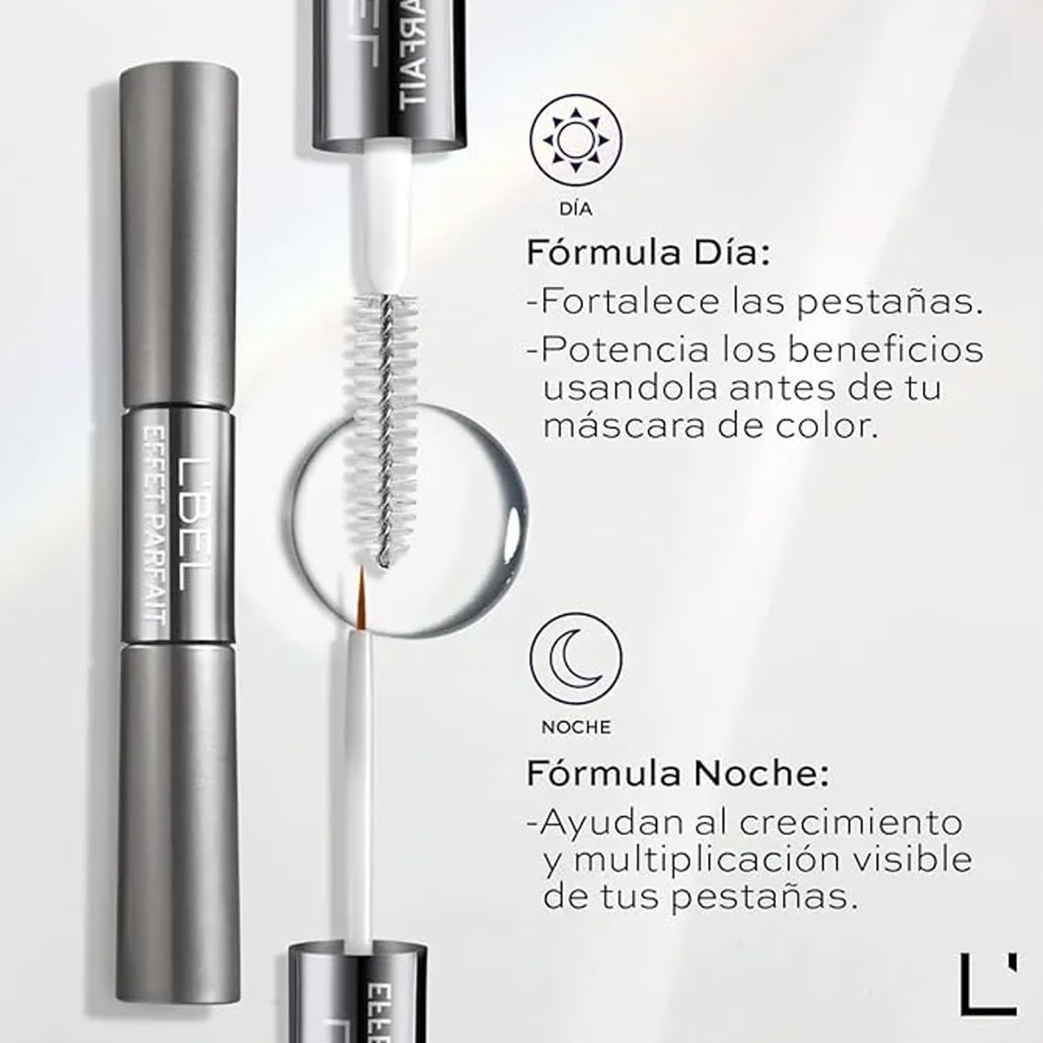 L'BEL - Máscara Tratante y Sérum para Pestañas 6 g, Tratamiento Especializado AM/PM, para Pestañas Más Largas, Pobladas y Fuertes, Combona Vitaminas Queratina y Pantenol, Fortalece Pestañas