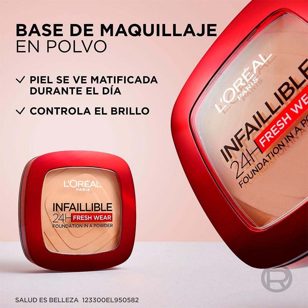 L´Oréal Paris base de maquillaje en polvo de larga duración Infallible 24h Freshwear, Tono 130 True Beige, 9gr