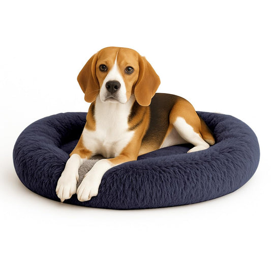 Cama para Perros PET TO BED Gris Oscuro Antiestrés Redonda Esponjosa y Cómoda