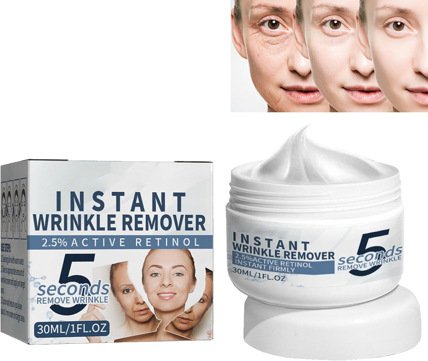 Crema Antiarrugas Con Retinol en 5 Segundos,Crema Facial Antiarrugas,Removedor Instantáneo de Arrugas,Crema Facial Hidratante Lifting,Crema Facial Reafirmante o Para Mujeres