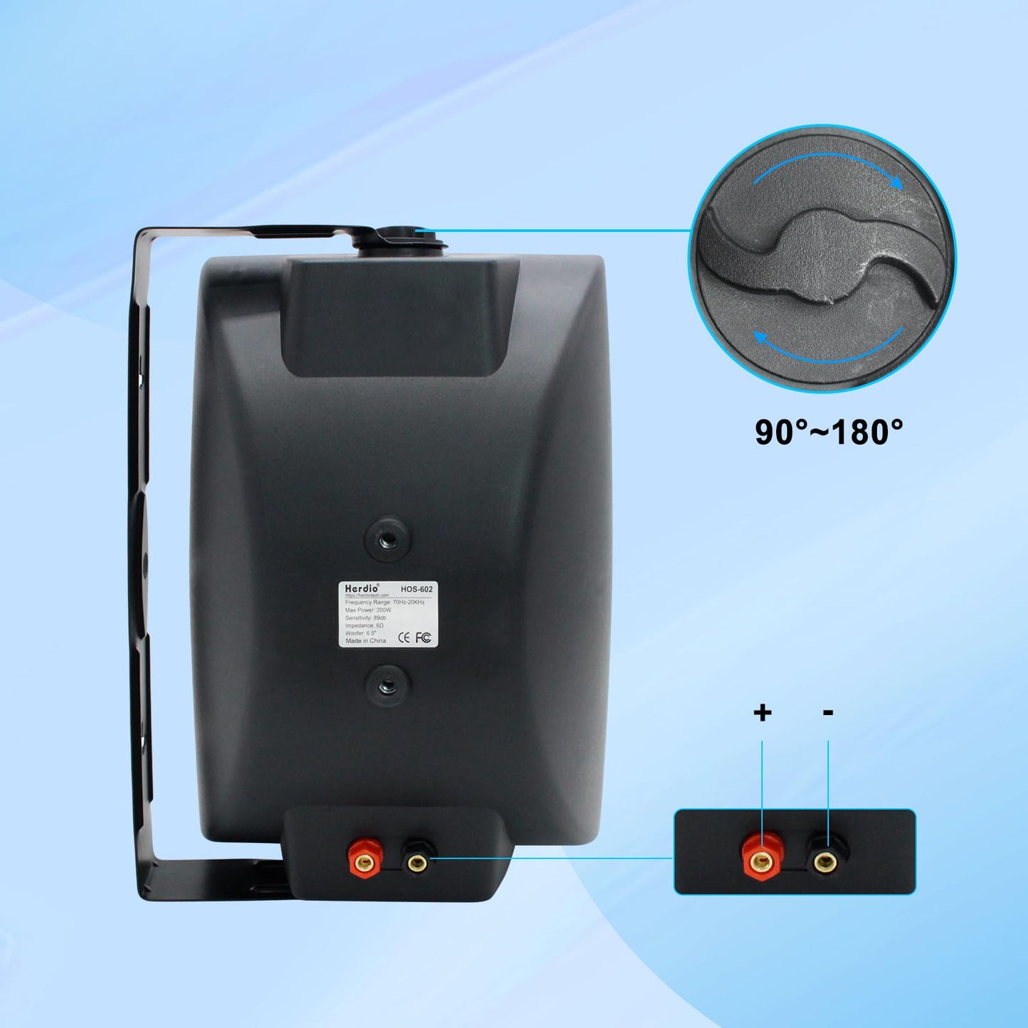 Herdio - Altavoces pasivos para exteriores de 6.5 pulgadas y 800 W, con cable, impermeables, de 2 vías, montados en la pared con bajo, adecuados para patio, piscina, terraza, porche, patio trasero,