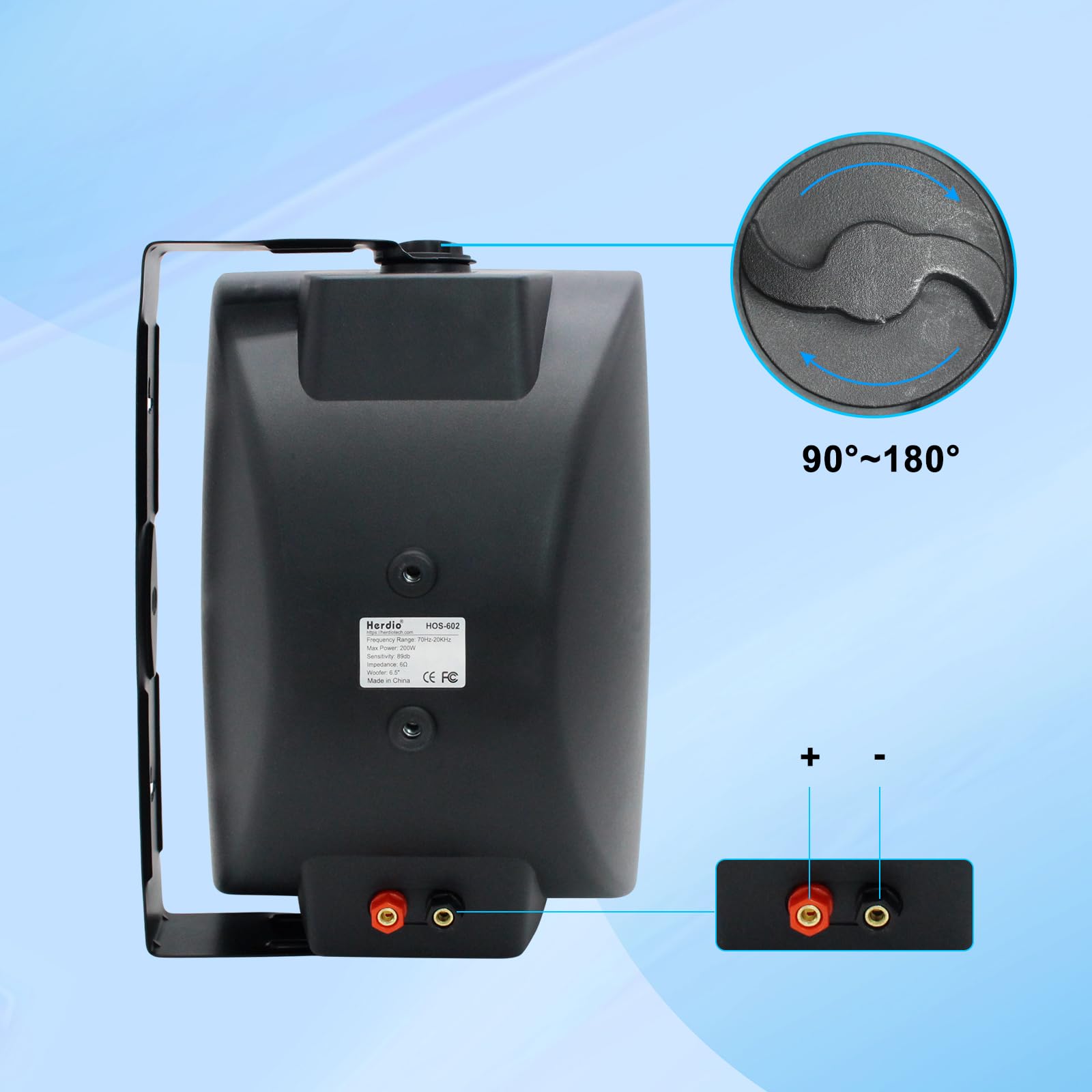 Herdio - Altavoces pasivos para exteriores de 6.5 pulgadas y 800 W, con cable, impermeables, de 2 vías, montados en la pared con bajo, adecuados para patio, piscina, terraza, porche, patio trasero,