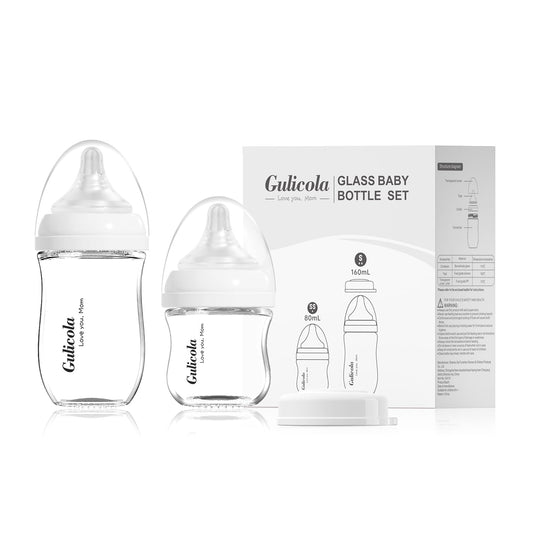 Biberones de Vidrio Natural Flujo Lento y Medio Anticólicos Sin BPA 0+ Meses 3 oz y 5 oz para Recién Nacidos